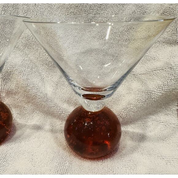 Vtg Set Signed Cointreau Martini Cocktail Glasses Controlled Bubbles Orange Ball - Picture 2 of 7